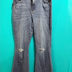 Classic Blue Flare Jeans with Distressed Accents